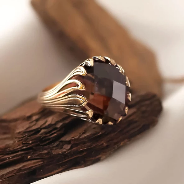 14k Altın Smoky Quartz Taşlı Yüzük ürün görseli 1