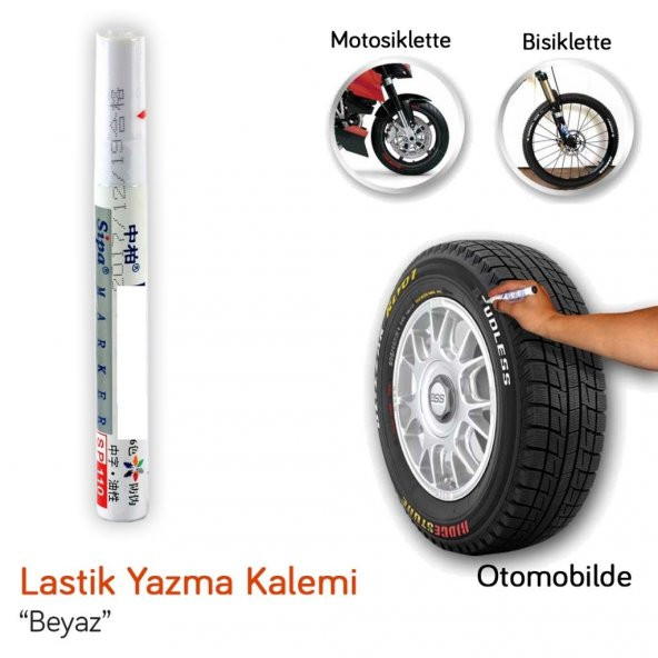 Araç Oto Lastik Yazma Kalemi Beyaz Renk Lastik Yazı Boyama Kalem ürün görseli 1