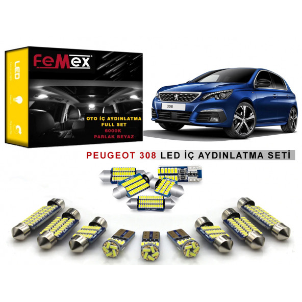 Peugeot 308 LED İç Aydınlatma Ampul Seti FEMEX Parlak Beyaz ürün görseli 1