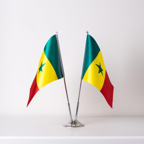 Senegal 2li Masa Bayrağı Saten Kumaş Dijital Baskı 15x22,5 cm ürün görseli 1