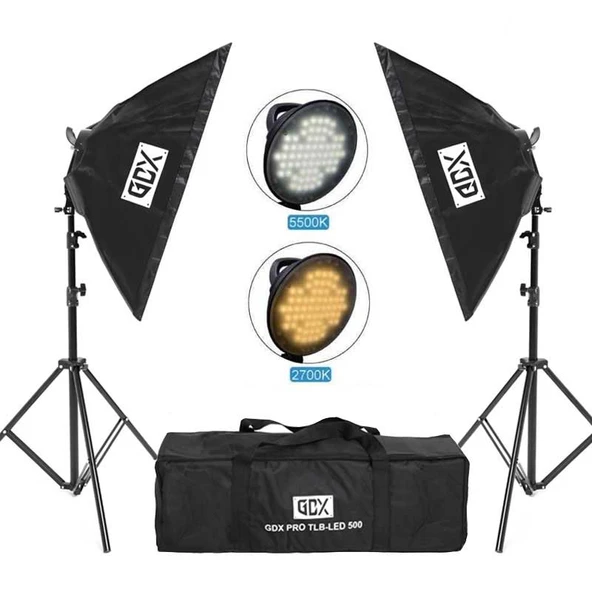 GDX PRO TLB 500 2'li Bi-Color LED Işık Seti 90W Softbox Fotoğraf Video Sürekli Işık ürün görseli 1