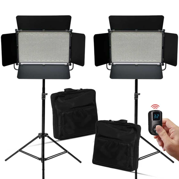 GDX 240W Bi-Color LED 2'li Video Işığı Seti CF-LED 2020W 28800LM Çantalı Havalı Ayaklı Tam Set ürün görseli 1