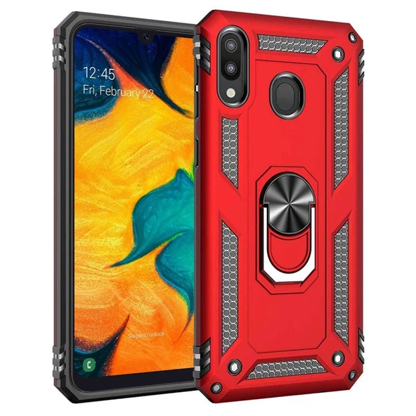 Samsung Galaxy A20 (A205F) Yüzüklü Tank Kılıf Bordo ürün görseli 1
