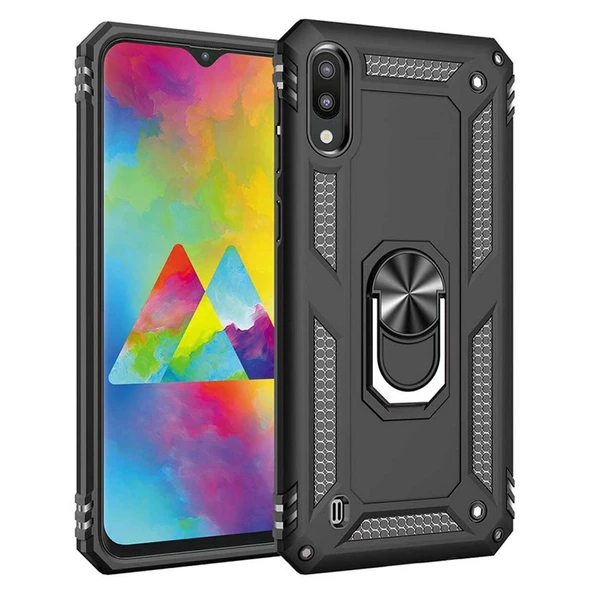 Samsung Galaxy M10 (M105G) Yüzüklü Tank Kılıf Siyah ürün görseli 1