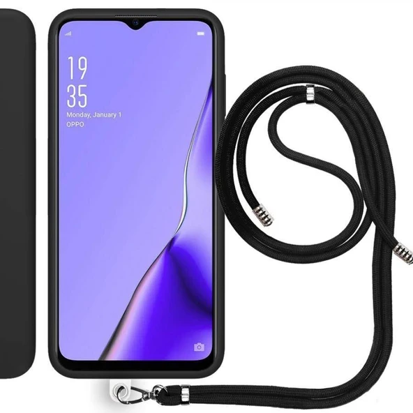 Oppo A72 İp Askılı Silikon Kılıf Siyah ürün görseli 1