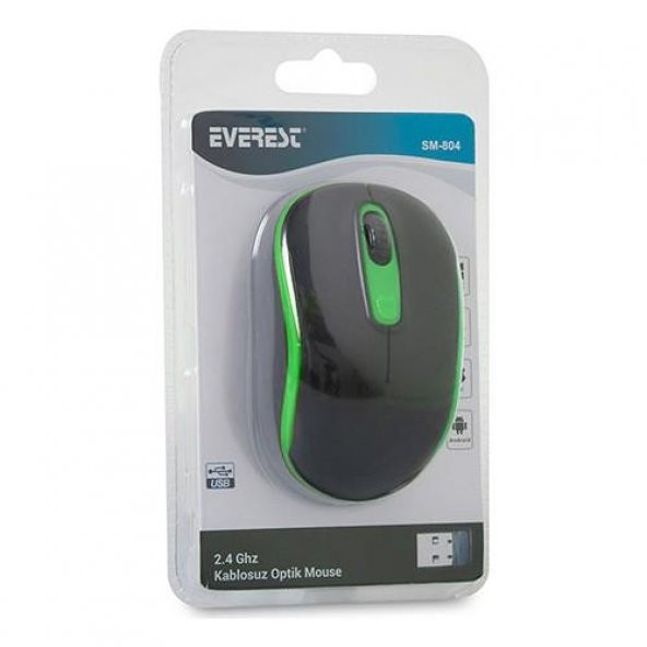 EVEREST KABLOSUZ MOUSE  USB SIYAH/YESIL (SM-804) - Resim 4