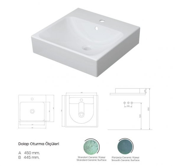 KAREN BANYO FLY  48x48CM LAVABO - Resim 2