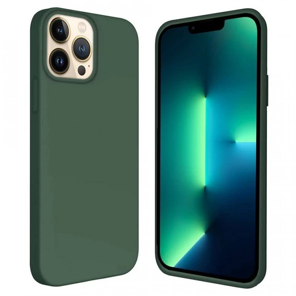 Apple iPhone 14 Pro 6.1'' İçi Kadife Silikon Kılıf Haki ürün görseli 1