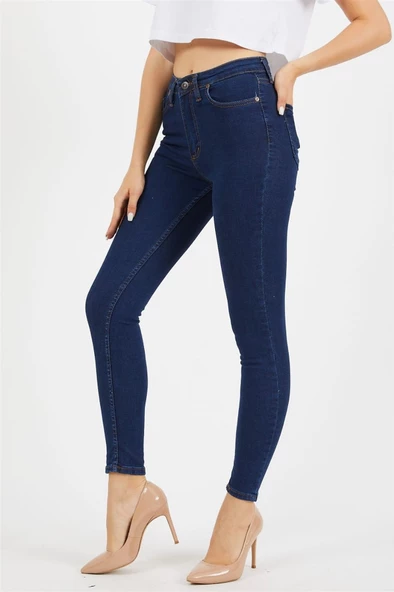 Likralı Bayan Kot Pantolon 22869 - Resim 3