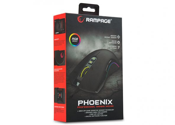 Rampage Smx-R22 Phoenix 7 Tuşlu Rgb 4800dpi Makrolu Gaming Mouse DRAG CLİCK mouse ürün görseli 1