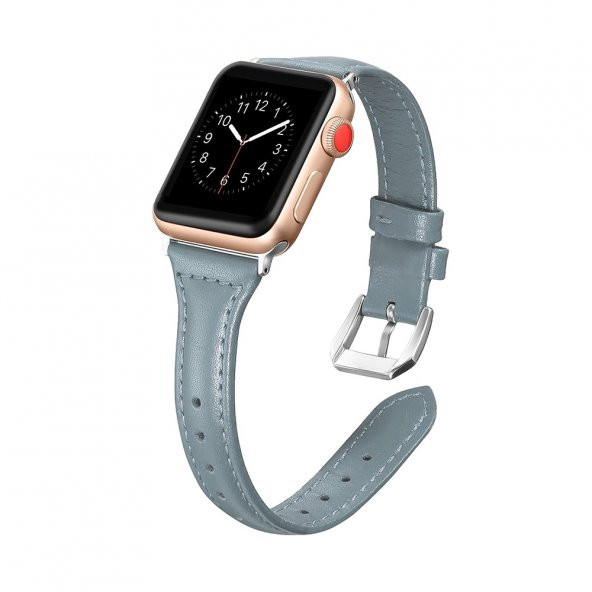 E2M Apple Watch 42-44mm KRD-13 Deri Mavi Kordon - Resim 3