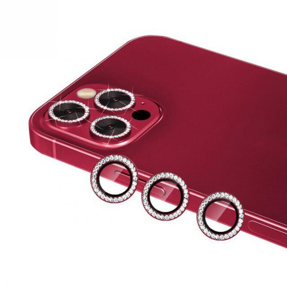 Binano Iphone 13 Pro/13 Pro Max Taşlı Kırmızı Kamera Koruyucu ürün görseli 1