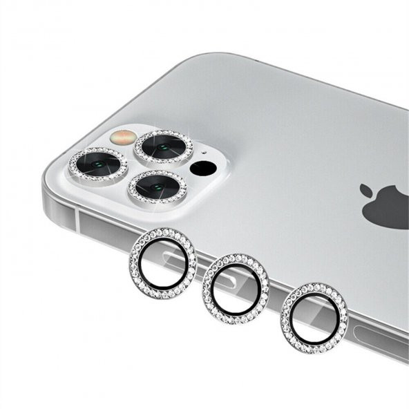 Binano Iphone 13 Pro/13 Pro Max Taşlı Silver Kamera Koruyucu - Resim 2
