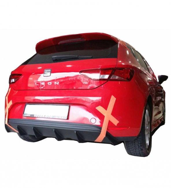 Seat Leon MK3 5F (2013-2016) Style Uyumlu Custom Arka Tampon Eki - Difüzör  (Plastik) ürün görseli 1