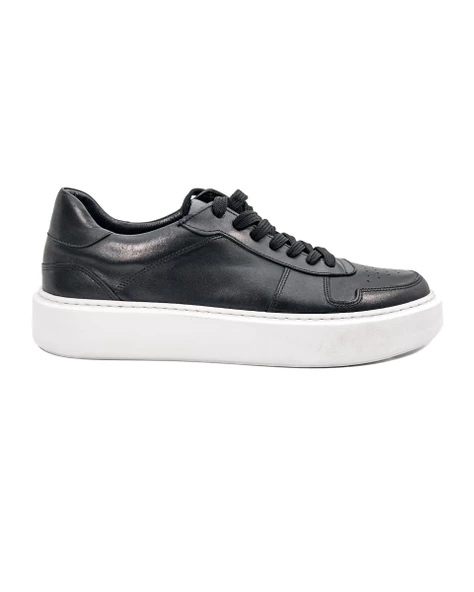 Eşsiz El Yapımı Rush Siyah Hakiki Deri Beyaz Taban Erkek Spor (Sneaker) Ayakkabı ürün görseli 1