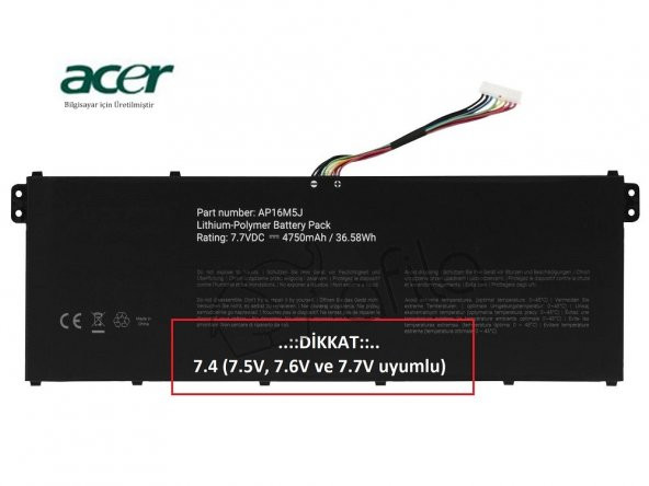 Acer A114-31, A114-32, AP16M5J Notebook Bataryası- 2-Cell nb-kr80720-345116 ürün görseli 1