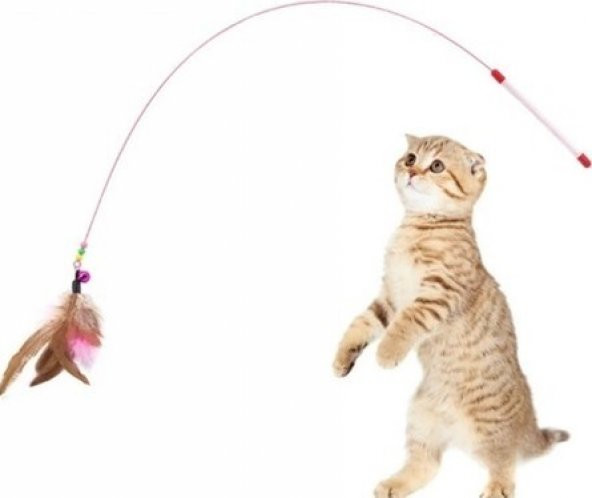 Kedi Oyun Oltası 90 cm Renkli Tüylü Kedi Oyuncağı Çelik Telli Kedi Oyun Tüyleri ürün görseli 1