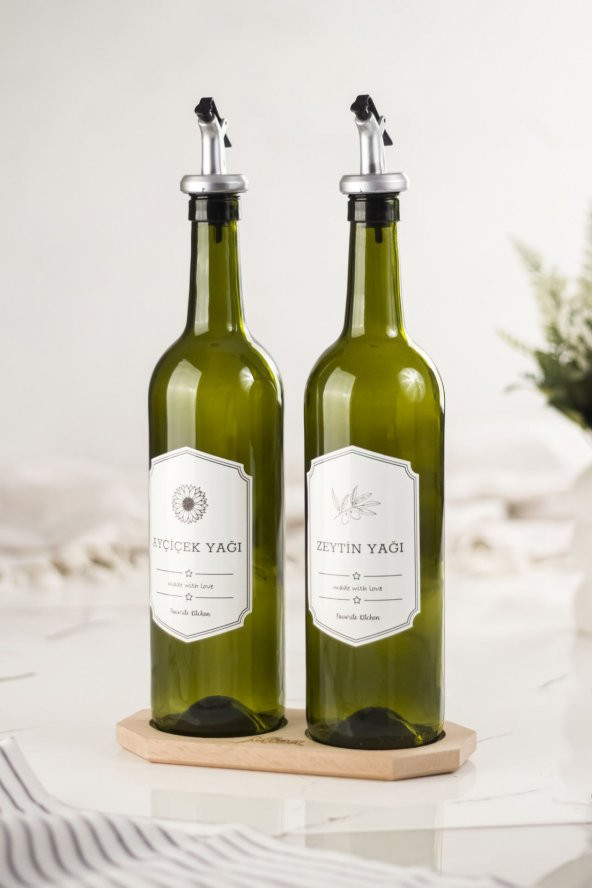 Bambu Standlı 2'li 750 ml Zeytinyağı-Sıvıyağ Şişesi Yağlık Sirkelik Seti Damlatmaz ürün görseli 1