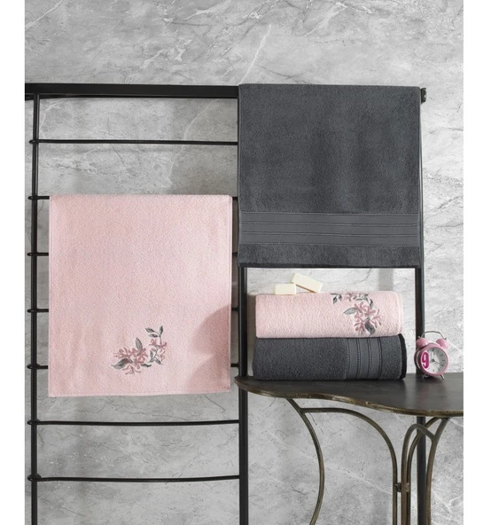Cotton Box Colorful (Banyo Havlusu Büyük Boy) 4 Parça Hamam Havlu Seti-Antrasit Pembe ürün görseli 1