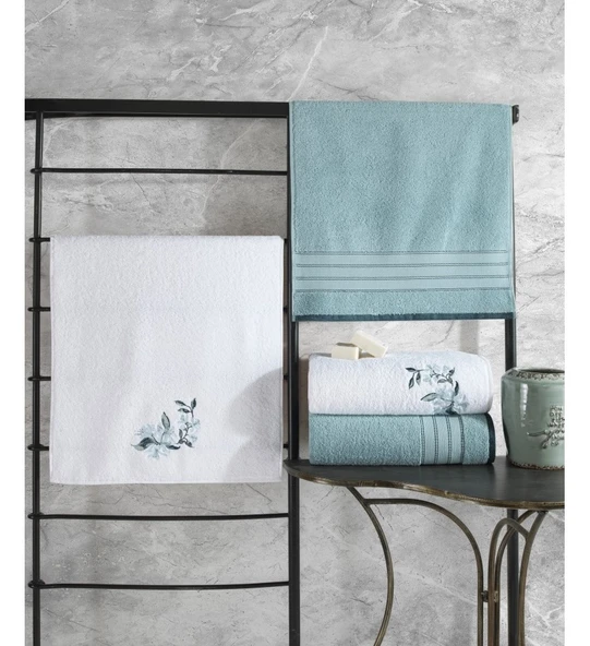 Cotton Box Colorful (Banyo Havlusu Büyük Boy) 4 Parça Hamam Havlu Seti-Mint Beyaz ürün görseli 1