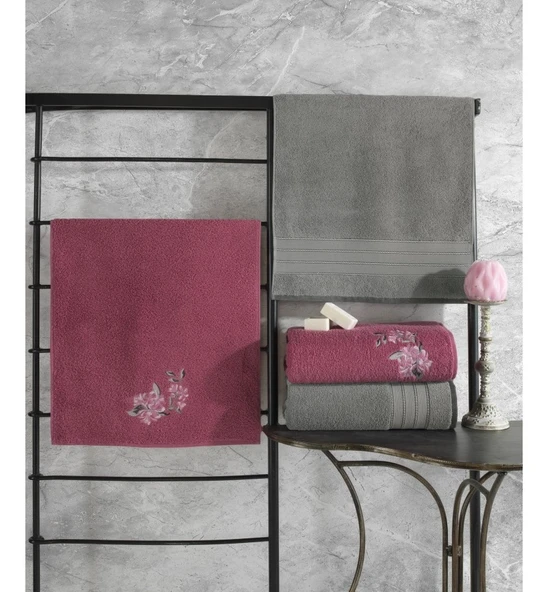 Cotton Box Colorful (Banyo Havlusu Büyük Boy) 4 Parça Hamam Havlu Seti-Gri K.Pembe ürün görseli 1