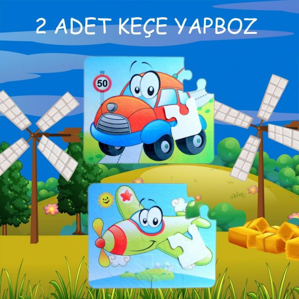 Tox Uçak Araba 3+ Keçe Yapboz - 3 Yaş Puzzle T004 ürün görseli 1