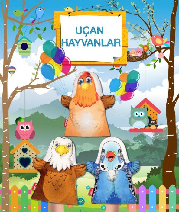 3 Parça Tox Uçan Hayvanlar Keçe El Kukla Set , Eğitici Oyuncak ürün görseli 1