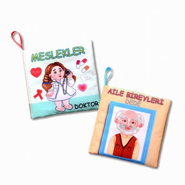 2 Kitap Tox Aile Bireyleri ve Meslekler Kumaş Sessiz Kitap T109 T112 - Bez Kitap , Eğitici Oyuncak , Yumuşak ve Hışırtılı ürün görseli 1