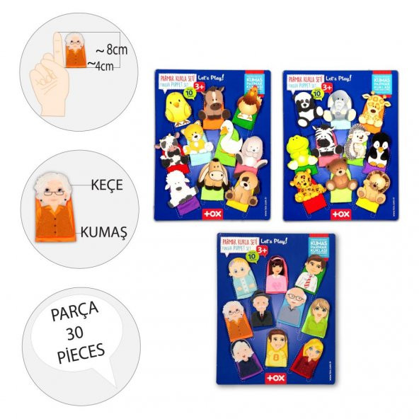 3 Set - 30 Parça Tox Evcil , Vahşi Hayvanlar ve Aile Parmak Kukla T771 T781 T751 ürün görseli 1