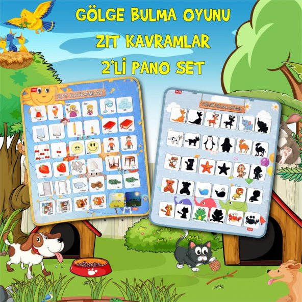 2 Set - 72 Parça  Zıt Kavramlar ve Gölge Eşleştirme Keçe Cırtlı Duvar Panoları , Eğitici Oyuncak ürün görseli 1