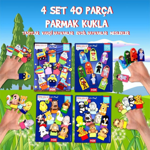 4 Set - 40 Parça Tox Meslekler, Taşıtlar, Evcil  ve Vahşi Hayvanlar Parmak Kukla T771 T781 T761 T181 ürün görseli 1