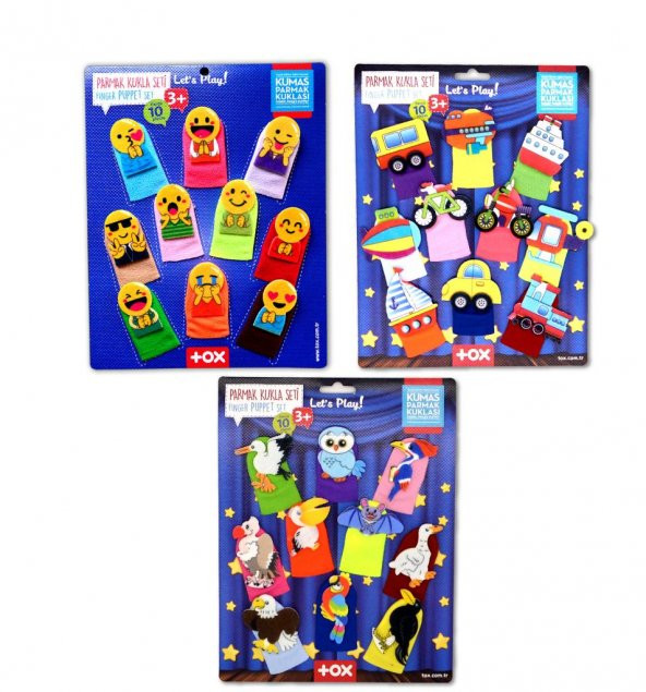 3 Set - 30 Parça Tox Taşıtlar, Emojiler ve Uçan Hayvanlar Parmak Kukla T181 T106 T222 ürün görseli 1