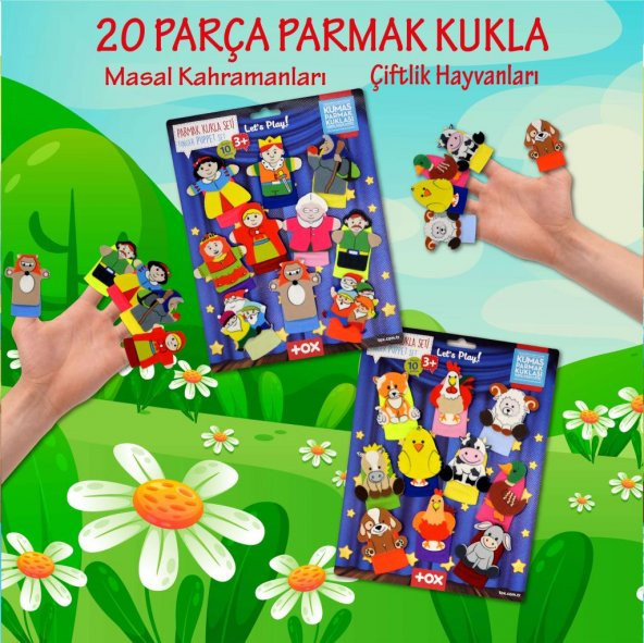 2 Set - 20 Parça Tox Çiftlik Hayvanları ve Masal Kahramanları Parmak Kukla T225 T220 ürün görseli 1