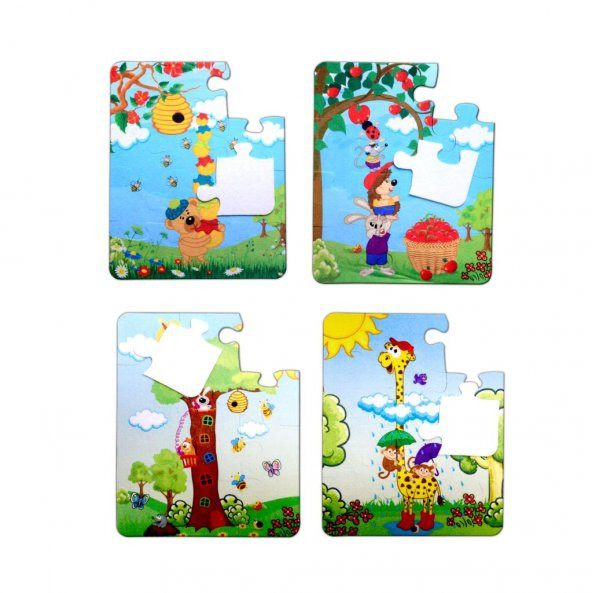 4 Set - 48 Parça Tox Zurafa ve Elmacı Ayı 3+ Keçe Yapboz - 3 Yaş Puzzle T044 T043 ürün görseli 1