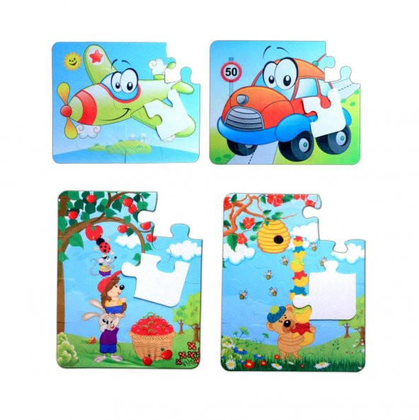 4 Set - 48 Parça Tox Uçak, Araba ve Elmacı Ayı 3+ Keçe Yapboz - 3 Yaş Puzzle T044 T004 ürün görseli 1