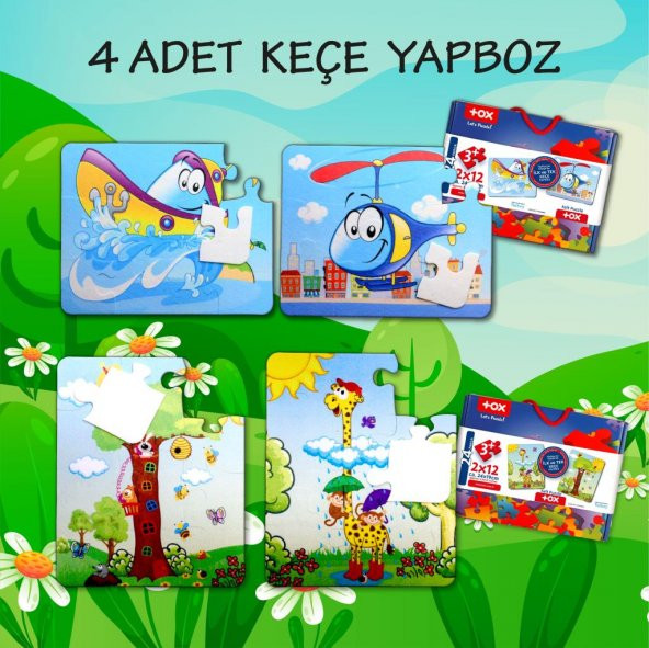 4 Set - 48 Parça Tox Tekne , Helikopter ve Zürafa 3+ Keçe Yapboz - 3 Yaş Puzzle T043 T005 ürün görseli 1