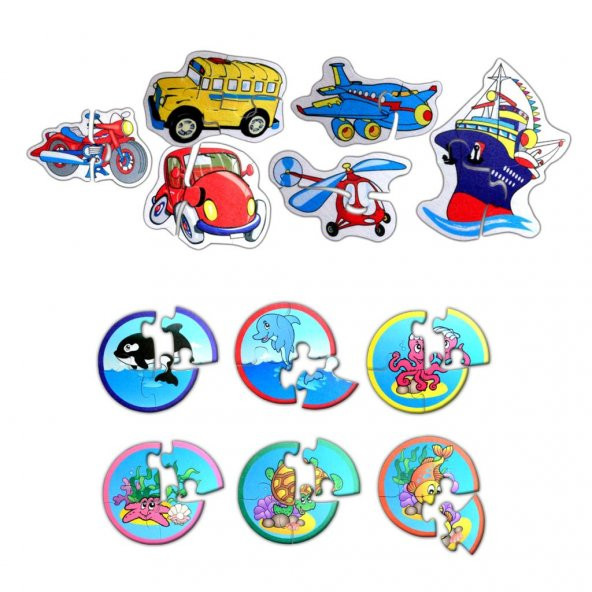 12 Set - 42 Parça Tox Deniz Canlıları ve Ulaşım Araçları 2+ Keçe Yapboz - 2 Yaş Puzzle T001 T002 ürün görseli 1