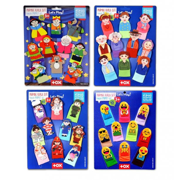4 Set - 40 Parça Tox Masal Kahramanları, Aile Bireyleri , Meslekler ve Emojiler Parmak Kukla T225 T106 T751 T761 ürün görseli 1