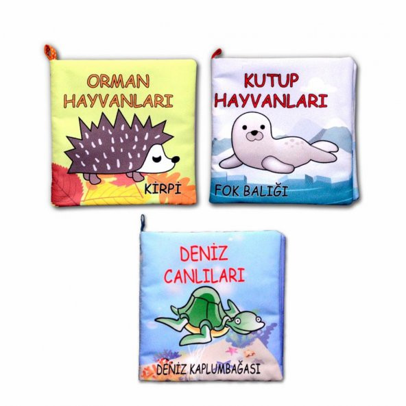 3 Kitap Tox Orman, Deniz ve Kutup Hayvanları Kumaş Sessiz Kitap T055 T056 T059 - Bez Kitap , Eğitici Oyuncak , Yumuşak ve Hışırtılı ürün görseli 1