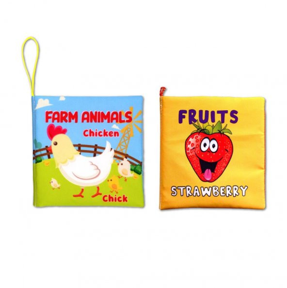 2 Kitap Tox İngilizce Çiftlik Hayvanları ve Meyveler Kumaş Sessiz Kitap E119 E126 - Bez Kitap , Eğitici Oyuncak , Yumuşak ve Hışırtılı ürün görseli 1