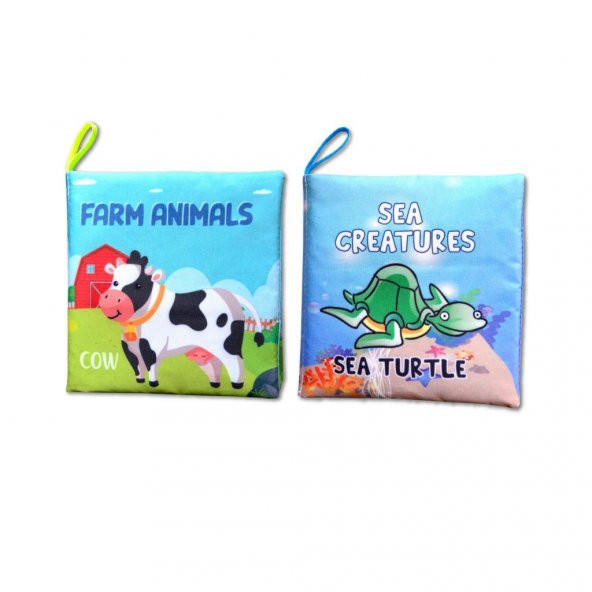 2 Kitap Tox İngilizce Çiftlik Hayvanları ve Deniz Canlıları Kumaş Sessiz Kitap E122 E119 - Bez Kitap , Eğitici Oyuncak , Yumuşak ve Hışırtılı ürün görseli 1