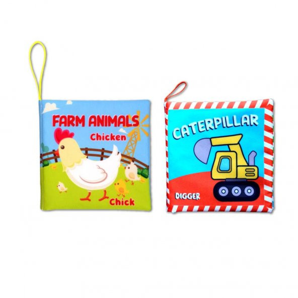 2 Kitap Tox İngilizce Çiftlik Hayvanları ve İş Makinaları Kumaş Kumaş Sessiz Kitap E119 E118 - Bez Kitap , Eğitici Oyuncak , Yumuşak ve Hışırtılı ürün görseli 1