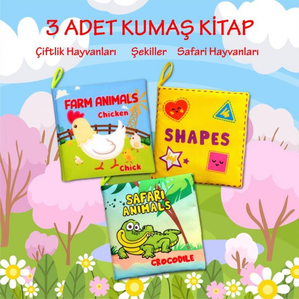 3 Kitap Tox İngilizce Şekiller , Çiftlik ve Safari Hayvanları Kumaş Sessiz Kitap E119 E130 E131 - Bez Kitap , Eğitici Oyuncak , Yumuşak ve Hışırtılı ürün görseli 1