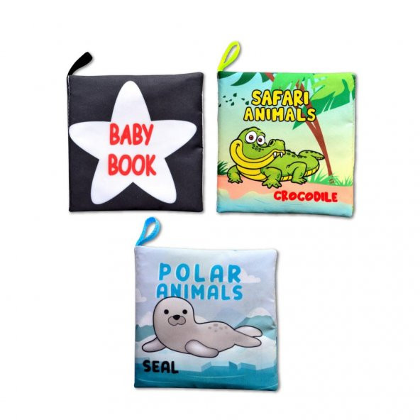 3 Kitap Tox İngilizce Siyah-Beyaz Bebek , Safari ve Kutup Hayvanları Kumaş Sessiz Kitap E125 E130 E136 - Bez Kitap , Eğitici Oyuncak , Yumuşak ve Hışırtılı ürün görseli 1