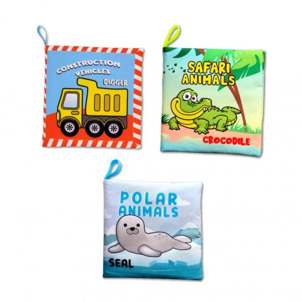 3 Kitap Tox İngilizce İş Makinaları , Safari ve Kutup Hayvanları Kumaş Sessiz Kitap E118 E125 E130 - Bez Kitap , Eğitici Oyuncak , Yumuşak ve Hışırtılı ürün görseli 1