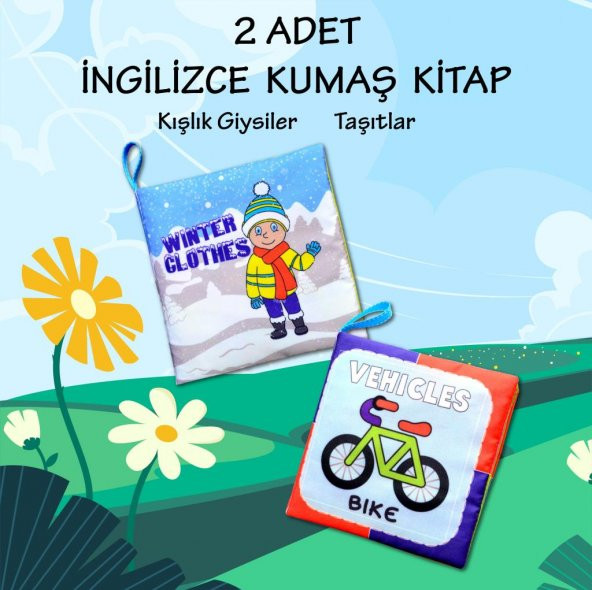 2 Kitap Tox İngilizce Kışlık Giysiler ve Taşıtlar Kumaş Sessiz Kitap E132 E124 - Bez Kitap , Eğitici Oyuncak , Yumuşak ve Hışırtılı ürün görseli 1