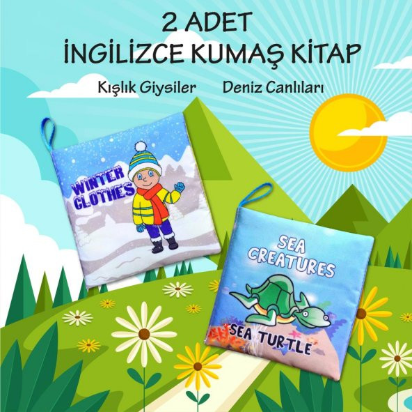 2 Kitap Tox İngilizce Kışlık Giysiler ve Deniz Canlıları Kumaş Sessiz Kitap E124 E122 - Bez Kitap , Eğitici Oyuncak , Yumuşak ve Hışırtılı ürün görseli 1