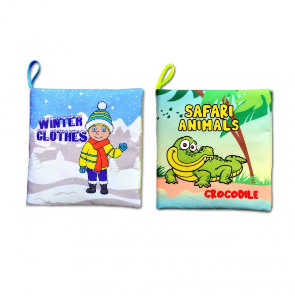 2 Kitap Tox İngilizce Kışlık Giysiler ve Safari Hayvanları Kumaş Sessiz Kitap E124 E130 - Bez Kitap , Eğitici Oyuncak , Yumuşak ve Hışırtılı ürün görseli 1