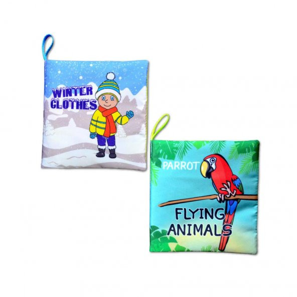 2 Kitap Tox İngilizce Kışlık Giysiler ve Uçan Hayvanlar Kumaş Sessiz Kitap E124 E133 - Bez Kitap , Eğitici Oyuncak , Yumuşak ve Hışırtılı ürün görseli 1