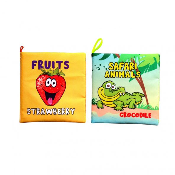 2 Kitap Tox İngilizce Meyveler ve Safari Hayvanları Kumaş Sessiz Kitap E126 E130 - Bez Kitap , Eğitici Oyuncak , Yumuşak ve Hışırtılı ürün görseli 1